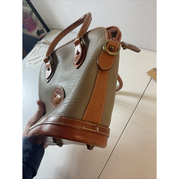 Dooney & Bourke Norfolk Satchel Crossbody Bag All Weather Leather Taupe Tan VTG - Picture 11 of 15